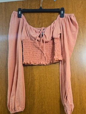 Women's Off-Shoulder Smocked Crop Top - Dusty Rose Size Medium